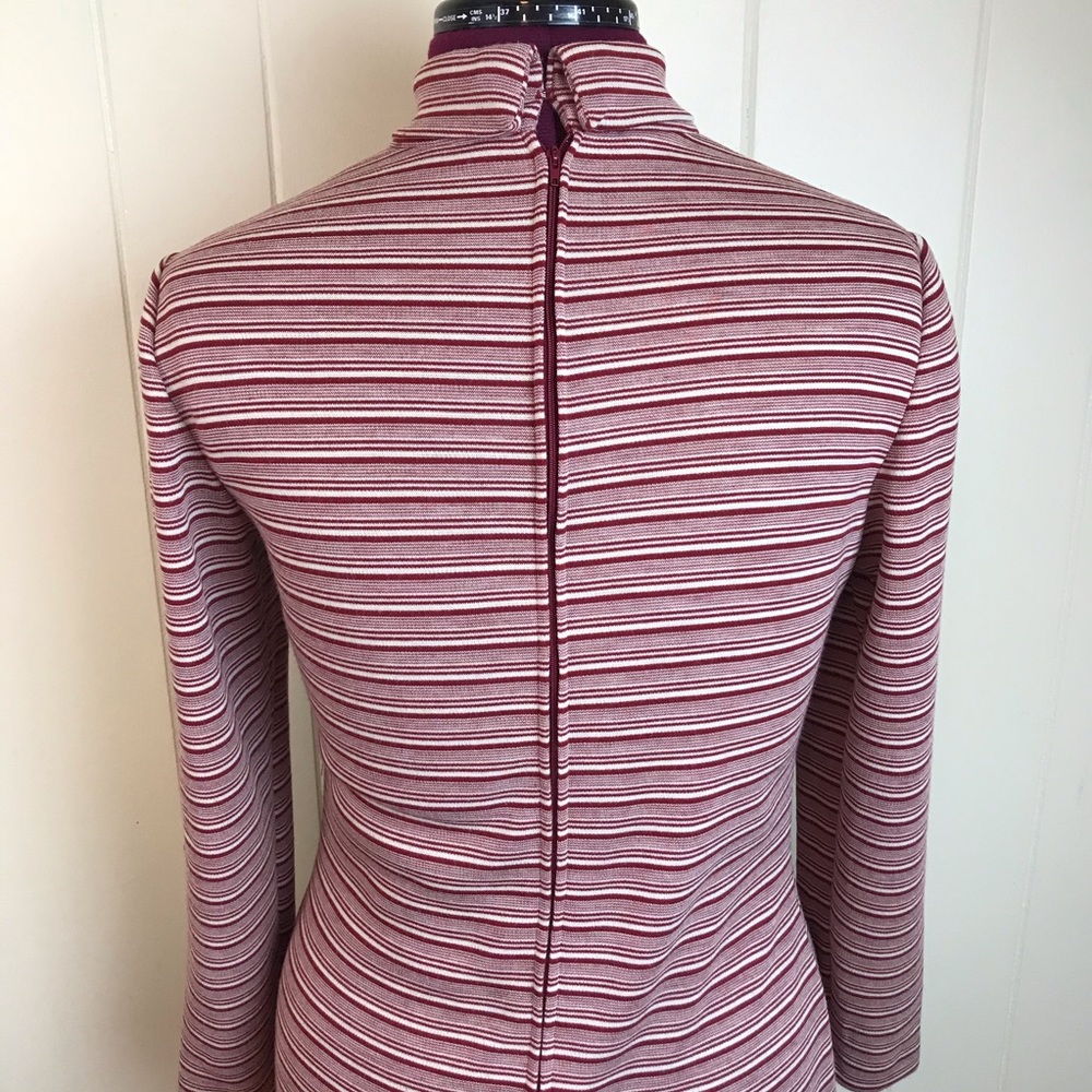 Vintage 60s/70s Maroon White Go Go Sheath Dress - Picture 4 of 8